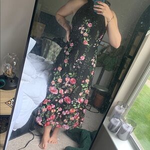 Floral Halter Neck Dress - Black and Pink